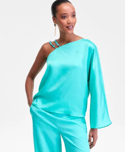 Inc International Concepts Women's Asymmetric Beaded-strap Top, Exclusively At Macy's In Blue