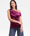 Inc International Concepts Women's Asymmetric Draped Velvet Top, Macy's Exclusive In Pink