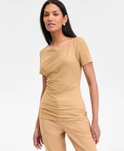 Inc International Concepts Women's Asymmetric-neck Top, Exclusively At Macy's In Warm Toffe