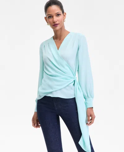 Inc International Concepts Women's Asymmetric-tie Surplice Top, Macy's Exclusive In Green