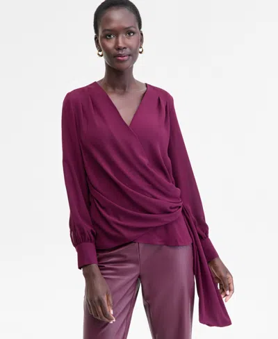 Inc International Concepts Women's Asymmetric-tie Surplice Top, Macy's Exclusive In Purple
