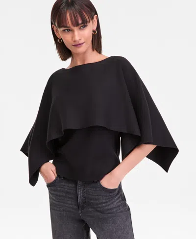 Inc International Concepts Women's Asymmetrical Cape Overlay Sweater, Macy's Exclusive In Black