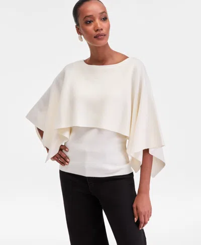 Inc International Concepts Women's Asymmetrical Cape Overlay Sweater, Macy's Exclusive In White