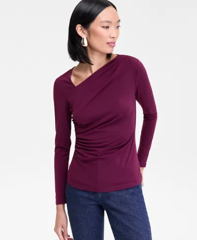 Inc International Concepts Women's Asymmetrical-neck Long-sleeve Top, Macy's Exclusive In Purple