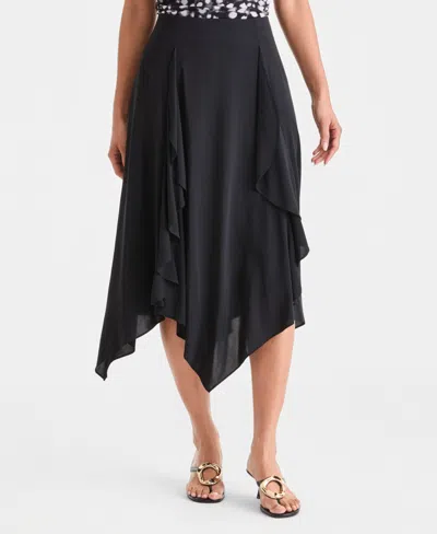 Inc International Concepts Women's Asymmetric-hem Midi Skirt, Macy's Exclusive In Black