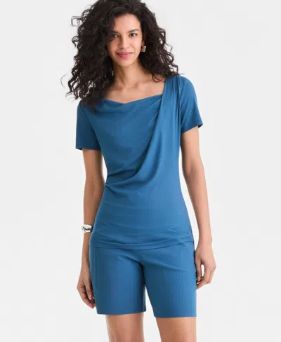 Inc International Concepts Women's Asymmetric-neck Top, Exclusively At Macy's In Blue