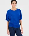 Inc International Concepts Women's Banded-hem Crewneck Top, Macy's Exclusive In Blue