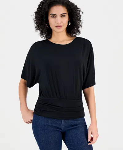 Inc International Concepts Women's Banded-hem Crewneck Top, Macy's Exclusive In Black