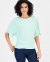 Inc International Concepts Women's Banded-hem Crewneck Top, Macy's Exclusive In Blue