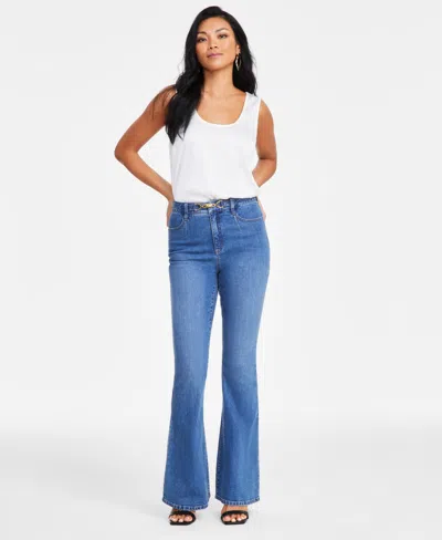 Inc International Concepts Women's Belted Flared-leg Jeans, Exclusively At Macy's In Medium Blu