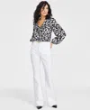 Inc International Concepts Women's Belted Flared-leg Jeans, Exclusively At Macy's In White