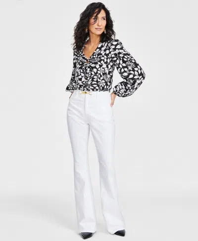 Inc International Concepts Women's Belted Flared-leg Jeans, Exclusively At Macy's In White