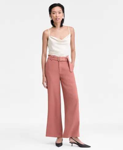 Inc International Concepts Women's Belted High-rise Wide-leg Pants, Macy's Exclusive In Brown