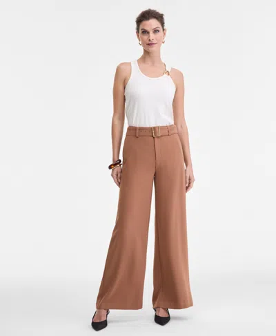 Inc International Concepts Women's Belted High-rise Wide-leg Pants, Macy's Exclusive In Brown
