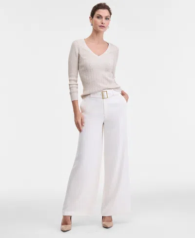 Inc International Concepts Women's Belted High-rise Wide-leg Pants, Macy's Exclusive In White
