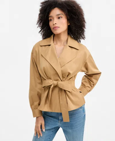 Inc International Concepts Women's Belted Khaki Trench Double-breasted Jacket, Macy's Exclusive In Gold