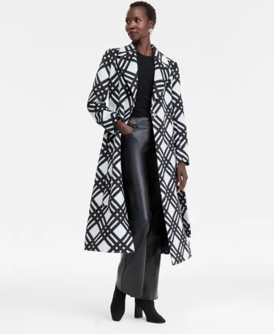 Inc International Concepts Women's Belted Plaid Coat, Macy's Exclusive In Black