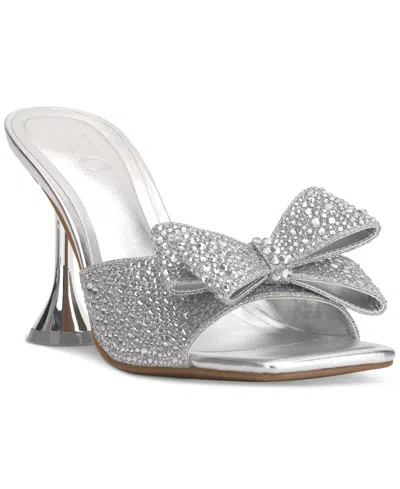 Inc International Concepts Women's Beonna Embellished Bow Slide Sandals, Created For Macy's In Silver Bling