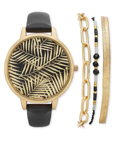 Inc International Concepts Women's Black Strap Watch 39 Set, Created For Macy's