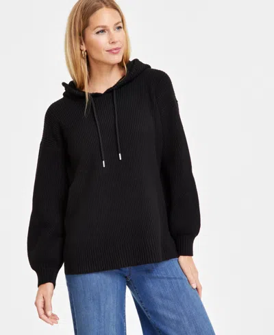 Inc International Concepts Women's Blouson-sleeve Hoodie, Exclusively At Macy's In Deep Black