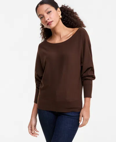 Inc International Concepts Women's Boat Neck Long-sleeve Sweater, Macy's Exclusive In Brown