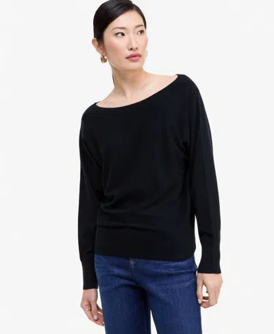 Inc International Concepts Women's Boat Neck Long-sleeve Sweater, Macy's Exclusive In Black