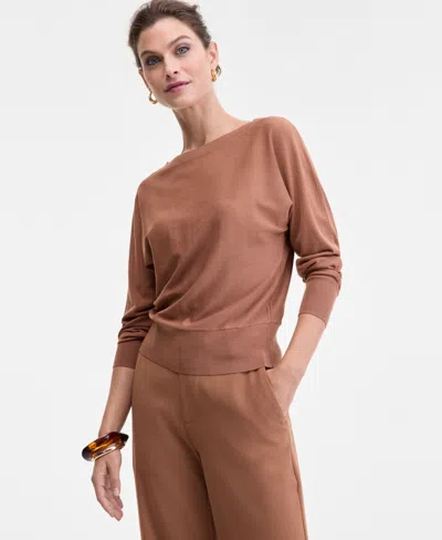 Inc International Concepts Women's Boat-neck Sweater, Macy's Exclusive In Brown