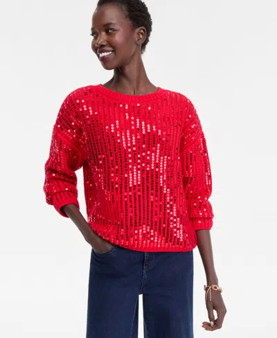 Inc International Concepts Women's Bold Sequin Sweater, Macy's Exclusive In Red