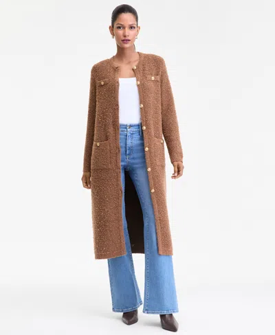 Inc International Concepts Women's Boucle Duster Cardigan, Macy's Exclusive In Brown