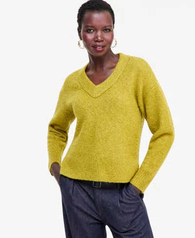 Inc International Concepts Women's Boucle V-neck Sweater, Macy's Exclusive In Yellow