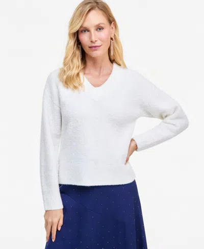 Inc International Concepts Women's Boucle V-neck Sweater, Macy's Exclusive In White