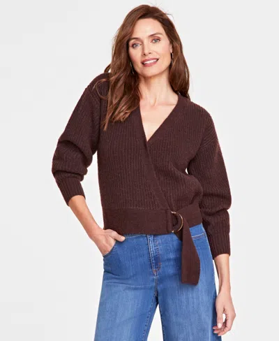 Inc International Concepts Women's Buckle-front Sweater, Created For Macy's In Cocoa Bean