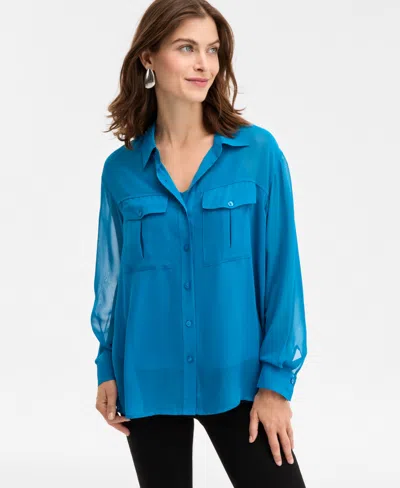 Inc International Concepts Women's Button-front Shirt, Macy's Exclusive In Blue