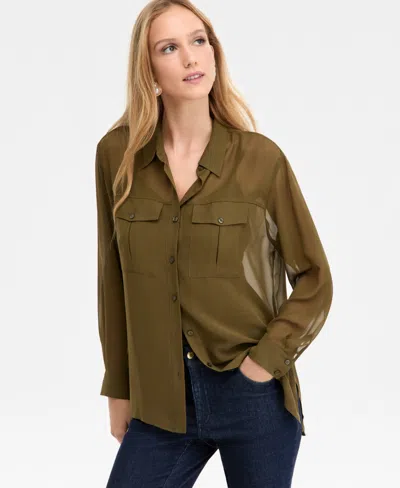 Inc International Concepts Women's Button-front Shirt, Macy's Exclusive In Green