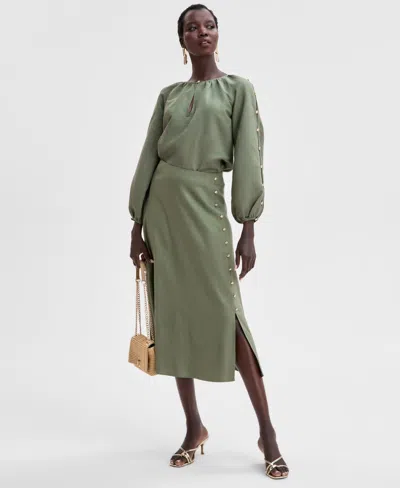 Inc International Concepts Women's Button-sleeve Blouse, Exclusively At Macy's In Olivine
