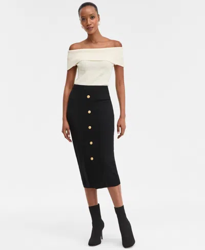 Inc International Concepts Women's Button Sweater Skirt, Macy's Exclusive In Black