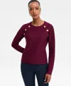 Inc International Concepts Women's Button-trim Pointelle Sweater, Macy's Exclusive In Burgundy