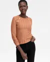 Inc International Concepts Women's Button-trim Pointelle Sweater, Macy's Exclusive In Brown