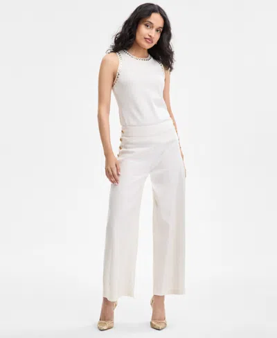 Inc International Concepts Women's Button-trim Wide-leg Pants, Created For Macy's In Vintage Cream