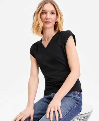 Inc International Concepts Women's Cap-sleeve V-neck T-shirt, Macy's Exclusive In Black