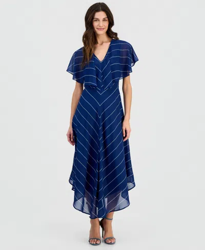 Inc International Concepts Women's Capelet-sleeve Point-hem Midi Dress, Macy's Exclusive In Blue