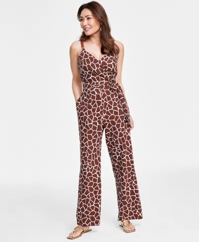 Inc International Concepts Women's Chain-strap Tie-waist Jumpsuit, Created For Macy's In Ari Giraffe Brn