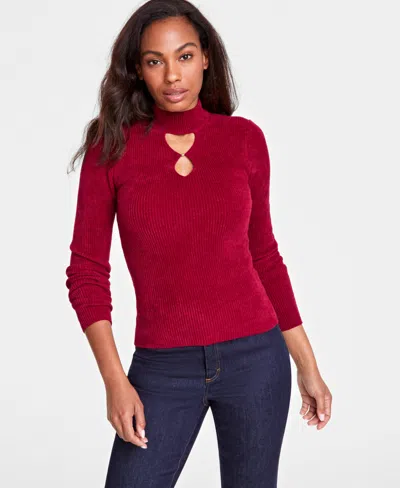 Inc International Concepts Women's Chenille Ribbed Cutout Sweater, Created For Macy's In Crimson Au