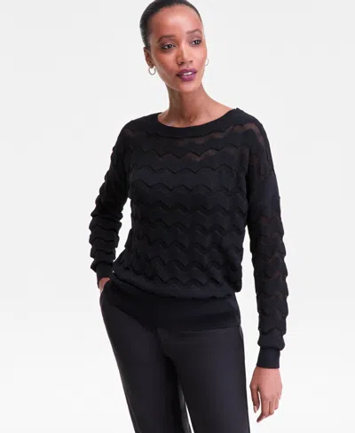 Inc International Concepts Women's Chevron Stitch Boat-neck Sweater, Macy's Exclusive In Black
