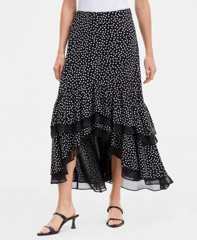 Inc International Concepts Women's Chiffon Dot-print High-low Skirt, Macy's Exclusive In Black