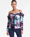 Inc International Concepts Women's Cold-shoulder Draped Blouse, Macy's Exclusive In Multi