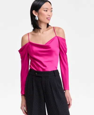 Inc International Concepts Women's Cold-shoulder Draped Blouse, Macy's Exclusive In Pink