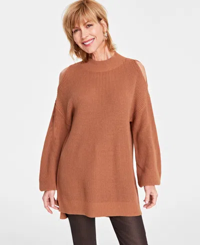 Inc International Concepts Women's Cold-shoulder Sweater, Created For Macy's In Brown Saira