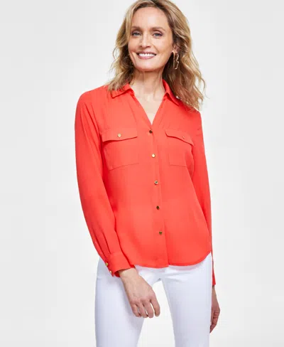 Inc International Concepts Women's Collared Button-down Blouse, Created For Macy's In Tropical Punch