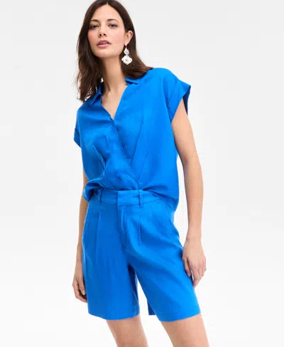 Inc International Concepts Women's Collared Cap-sleeve Surplice Top, Exclusively At Macy's